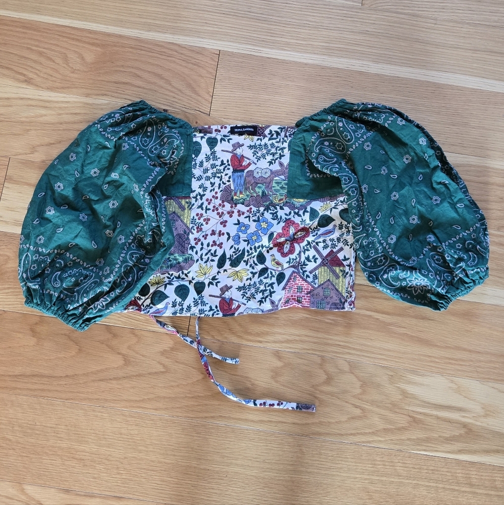 Selina Sanders Vintage Bandana Sleeve Top Regular Bust New